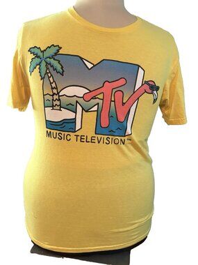 MTV T-shirt Yellow Retro Size M Graphic Tee Flamingo Spring Break Official Merch